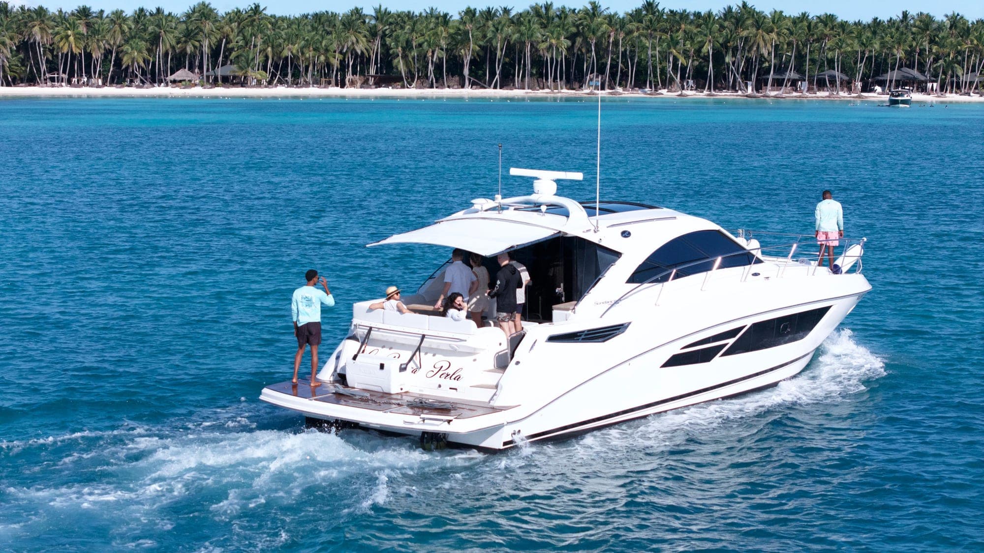 Private yacht sailing beside Saona Island